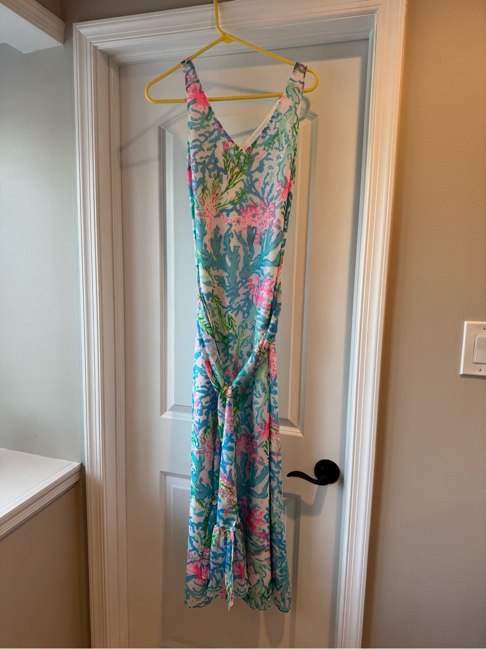 Lilly Pulitzer Aqua Floral One-Piece Dress with Pink and Green Accents